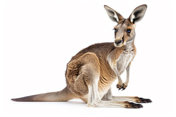 a kangaroo sitting on the ground with its front paws on the ground