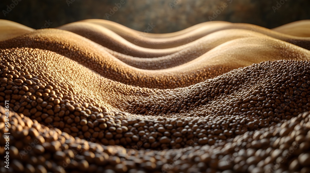 Poster abstract 3d rendered wave pattern of coffee and soybean beans on textured surface