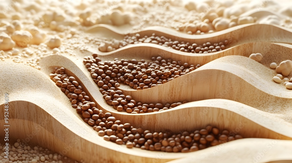 Poster abstract wave pattern of coffee and soybeans on textured surface