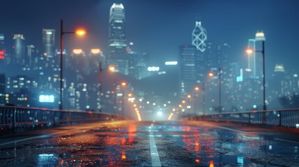 Municipal road, double solid line, street lamp, distant city, mid shot, side view, night, modern style, real scene, UHD, 8K 