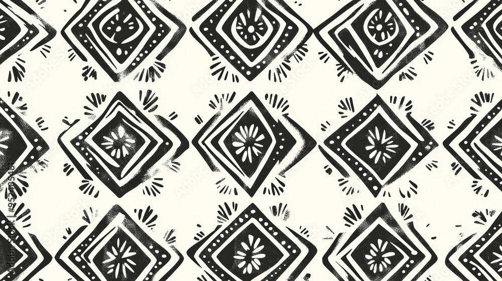 Poster a traditional african mudcloth design featuring geometric patterns in black and white. the patterns 