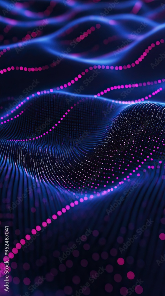 Poster vibrant digital waves with glowing dots create a mesmerizing pattern, perfect for technology or abst
