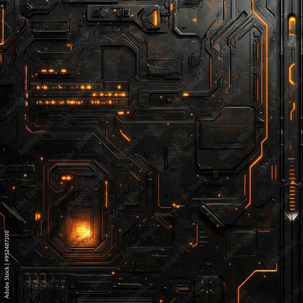 Poster futuristic technology background with intricate circuits and glowing elements in a dark setting, per
