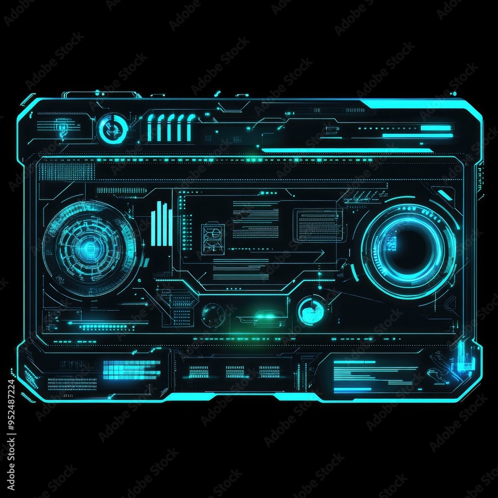 Poster futuristic digital interface with glowing elements, showcasing advanced technology and interactive d