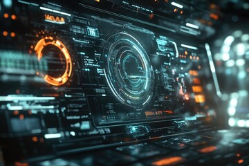 Obraz premium Futuristic user interface design with glowing elements, perfect for tech and innovation themes.