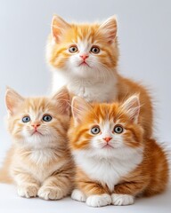 Adorable fluffy kittens with orange fur and blue eyes, posing cutely together for a charming and heartwarming image.