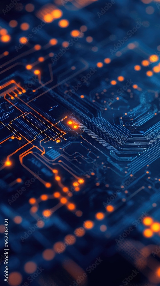 Poster abstract technology background with glowing circuits and dark tones, perfect for tech and innovation