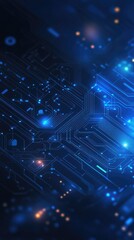 Naklejka premium Abstract technology background with glowing circuit board patterns and luminous elements in blue tones. Ideal for digital concepts.