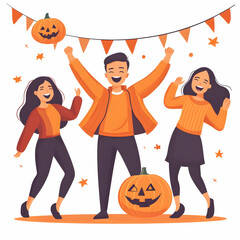 Fototapeta premium Flat Candid Teenagers at a Halloween Party concept as A candid shot of teenagers enjoying a Halloween party dancing and laughing under dim lights. The scene captures the energy and fun of the event id