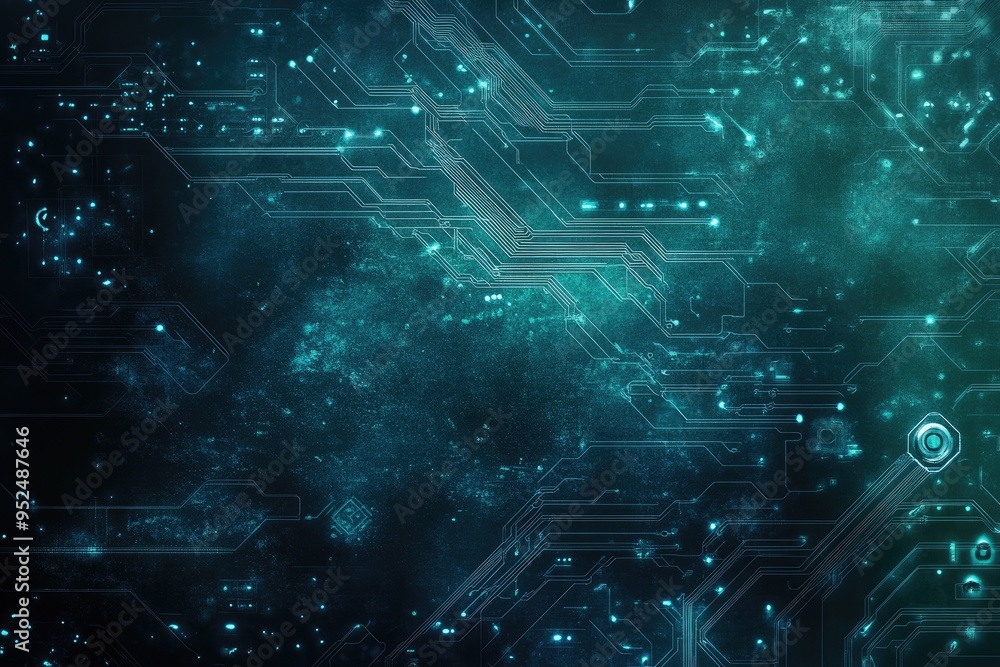 Poster a vibrant abstract digital background showcasing intricate circuits and luminous elements, ideal for