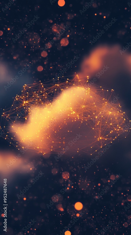 Poster a stunning visual of cosmic clouds illuminated by glowing particles, creating a mystical atmosphere 