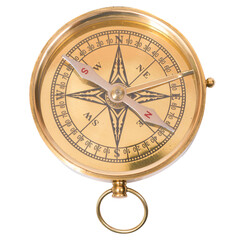 Golden old compass in PNG isolated on transparent background