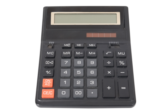 Black calculator in PNG isolated on transparent background