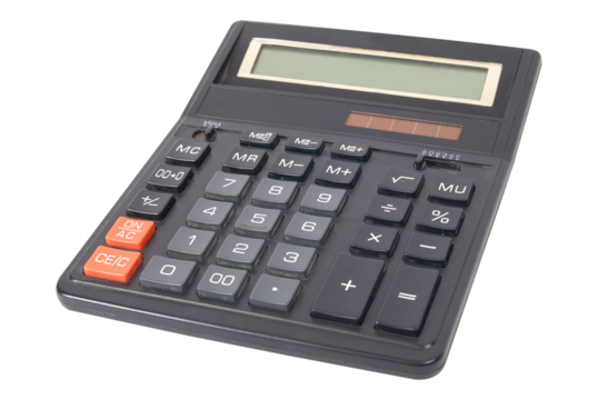 Black calculator in PNG isolated on transparent background
