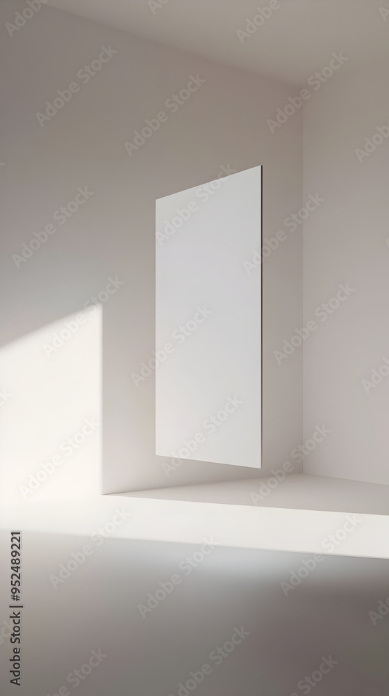 Poster floating monitor in ethereal white void minimalist digital display in clean precise composition