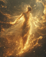 Naklejka premium luminous light elemental glows with intensity, its form surrounded by a swirling blaze of golden energy