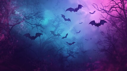 Fototapeta premium bats flying in a neon forest