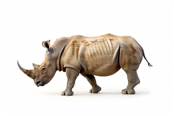 Obraz premium a rhino is walking on a white surface
