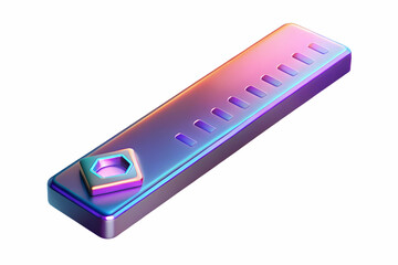 3D Holographic ruler with Labh Pancham symbol and copy space concept as A sleek holographic ruler floating mid air with the Labh Pancham symbol engraved on its glossy surface isolated on a white backg