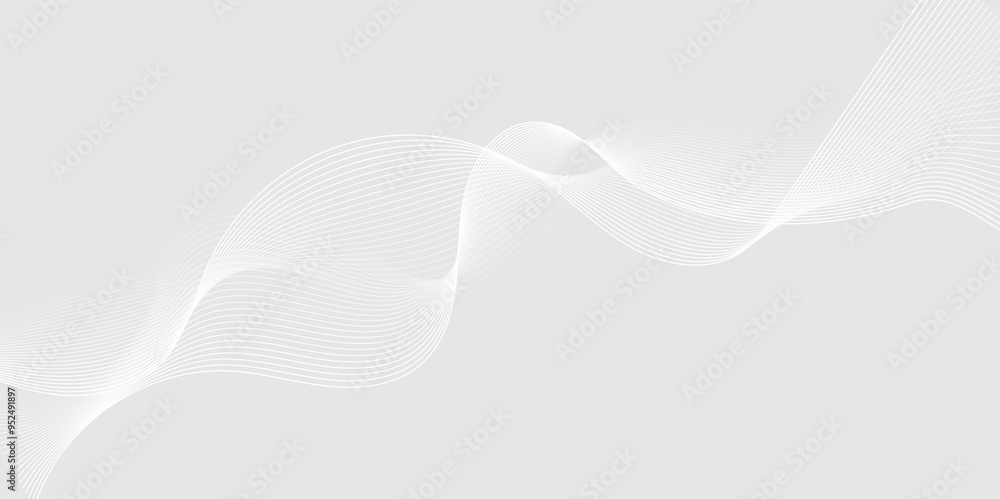 Aufkleber abstract white wave dynamic curve lines on gray background with flowing particles. digital energy wa