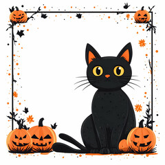 Flat Black Cat and Pumpkin Border with Beware Text concept as A sleek border frame featuring black cats and pumpkins around the edges with the word Beware in a bold mysterious font. The design include