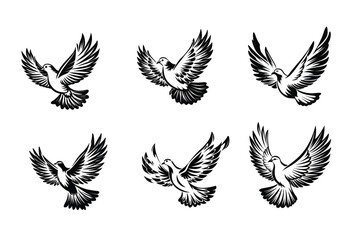 Pigeon or dove set logo icon vector illustration design isolated