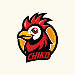 Rooster mascot logo icon vector design with text chiko isolated