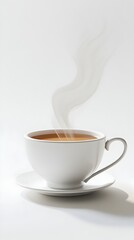 Fototapeta premium Minimalist Porcelain Teacup with Aromatic Steaming Tea on a Pristine White Background