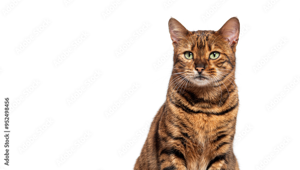 Aufkleber toyger cat sitting and looking at the camera on white background