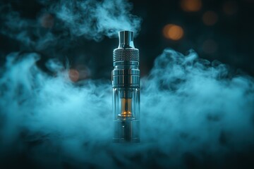 Cannabis Vape Pen with Vapor and Green Background