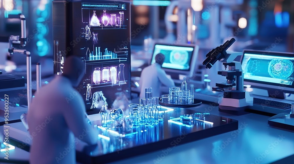 Aufkleber researchers analyze samples in a high-tech laboratory equipped with advanced imaging systems and dig