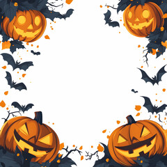 Flat Jack o Lantern and Bat Border with Boo  Text concept as A vibrant border frame featuring glowing jack o lanterns and bats flying around the edges with the word Boo  in a playful font at the top. 