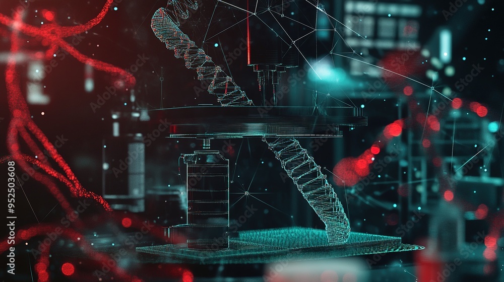 Poster digital representation of advanced manufacturing technology with holographic elements during a labor
