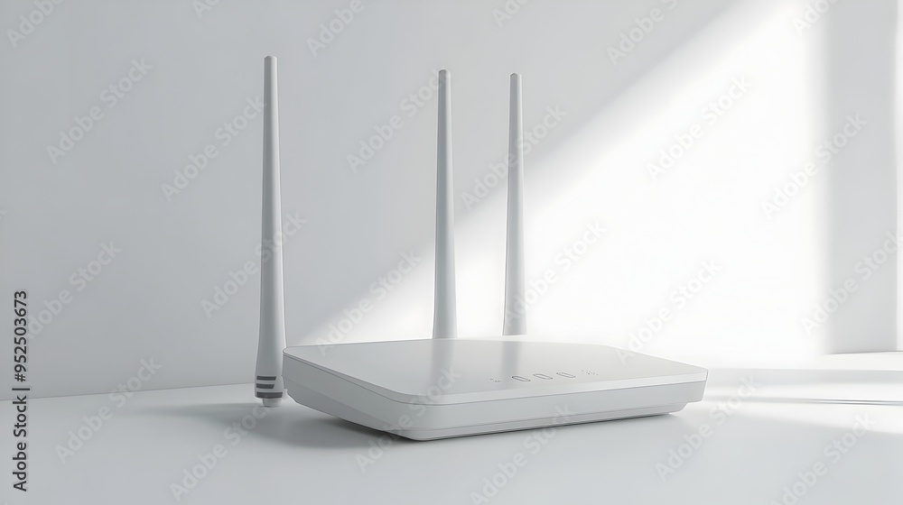 Poster sleek and sophisticated wireless router showcased in a minimalist studio setting
