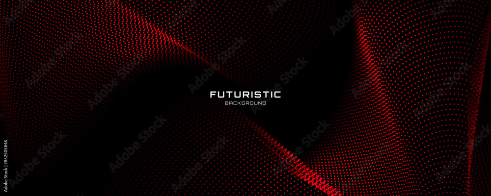 Poster 3d red techno background on dark space with dotted lines shape effect decoration. modern graphic des