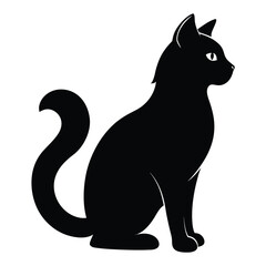black cat sitting silhouette style with white background