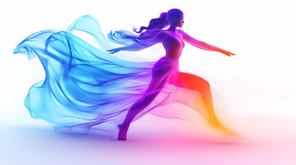 Obraz premium 3D Glowing Abstract Plus Size Model Dancing concept as A vibrant glowing abstract digital art banner capturing a plus size model in a dynamic dance pose. The design features fluid glowing lines that e