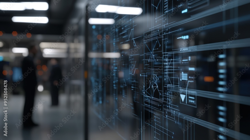 Poster high-tech data presentation in a modern corporate setting showcasing advanced analytics and digital 
