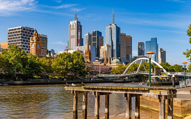 Melbourne skyline looking towards Flinders Street Station. Australia.