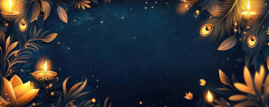 Elegant frame design with glowing candles and lush foliage, ideal for invitations and festive occasions.