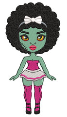 Cute Zombie Afro Black Girl, African, Zombies, Scary, Halloween, Machine Embroidery Design, Stitch Style, Stitching, Designs