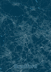 Bradford, United Kingdom artistic blueprint map poster