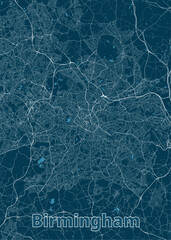 Birmingham, United Kingdom artistic blueprint map poster