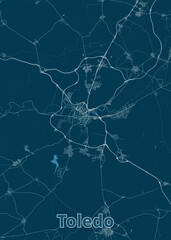 Toledo, Spain artistic blueprint map poster 