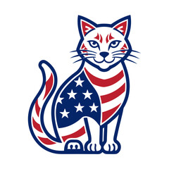 Download Patriotic Cat Vector Line Art With Usa Flag Logo In White Background Svg File For Design.