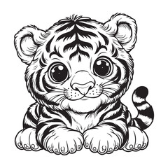 Vector illustration of tiger isolated on white background For kids coloring book