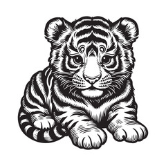 Vector illustration of tiger isolated on white background For kids coloring book
