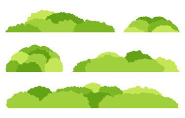 Green bushes. Set of grass bush isolated on white background. Green grass collection. Bush with beautiful. Flat vector illustration