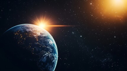 Obraz premium Celestial Glow: Earth Surrounded by Sun Rays in Space