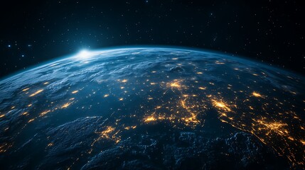 Obraz premium Luminous City Nights: Earth's Glowing Metropolis in Space with Visible Atmosphere and Soft Lighting